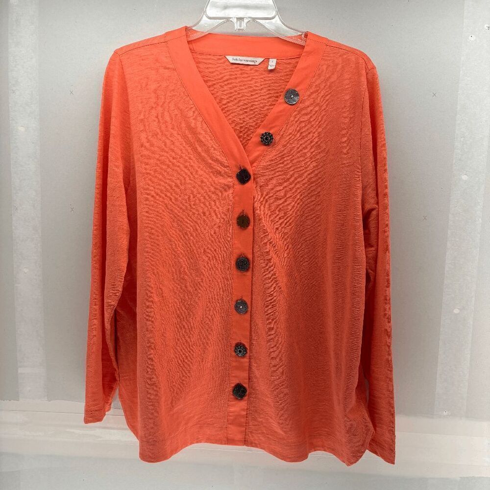 Soft Surroundings Women Large Chunky‎ Button Down Tunic Shirt Peach EUC